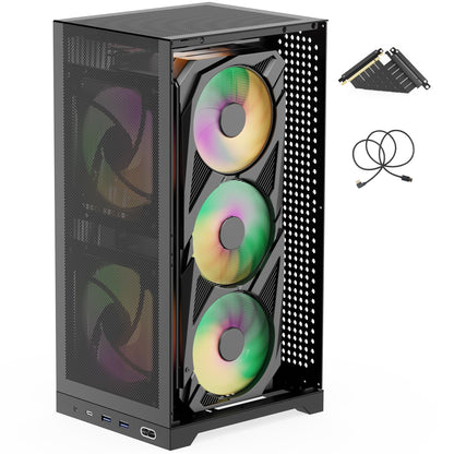 ShinySnake L400 Mini-ITX PC Case - 12.1L SFF High Airflow Gaming Chassis, Vertical GPU Mount 350mm, ATX Power Supply Support, Max. Triple 140mm Fans, PCIe 4.0 Riser & DP 1.4 Cable Included, Black