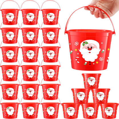 Sliner 24 Pcs Plastic Christmas Buckets Bulk with Handles 5.71 x 4.53 x 4.53 Inch Santa Plastic Buckets Christmas Pails for Gifts Home Candy Toy Baskets for Christmas Holiday Party Favors Supplies