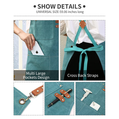 ZOMAO Kochschürze, Baumwoll-Canvas-Schürze mit gekreuztem Rückenteil und Taschen für Damen und Herren, verstellbare Träger und große Taschen, Küchenschürze zum Kochen und Backen 