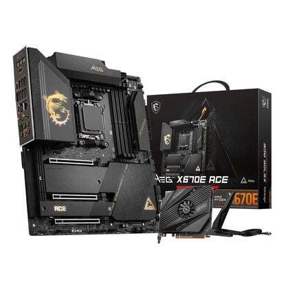 MSI MEG X670E ACE Gaming-Motherboard (AMD Ryzen 9000/8000/7000 Prozessoren, AM5, DDR5, PCIe 5.0, SATA 6Gb/s, M.2, USB 3.2 Gen 2, Wi-Fi 6E, Bluetooth 5.3, HDMI/DP, EATX)