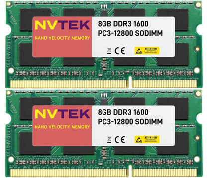 NVTEK 16GB (2X8GB) DDR3 1600MHZ PC3-12800 SODIMM 2Rx8 1.35V 204-PIN Non-ECC Laptop PC Computer Memory KIT