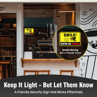 Sticky Expressions | 6 Pcs Smile You're On Camera Stickers, Two Sizes (2 Large, 4 Medium) - Strong Adhesive, Waterproof You are On Camera Signs! Anti Theft Car Stickers. Perfect for Security