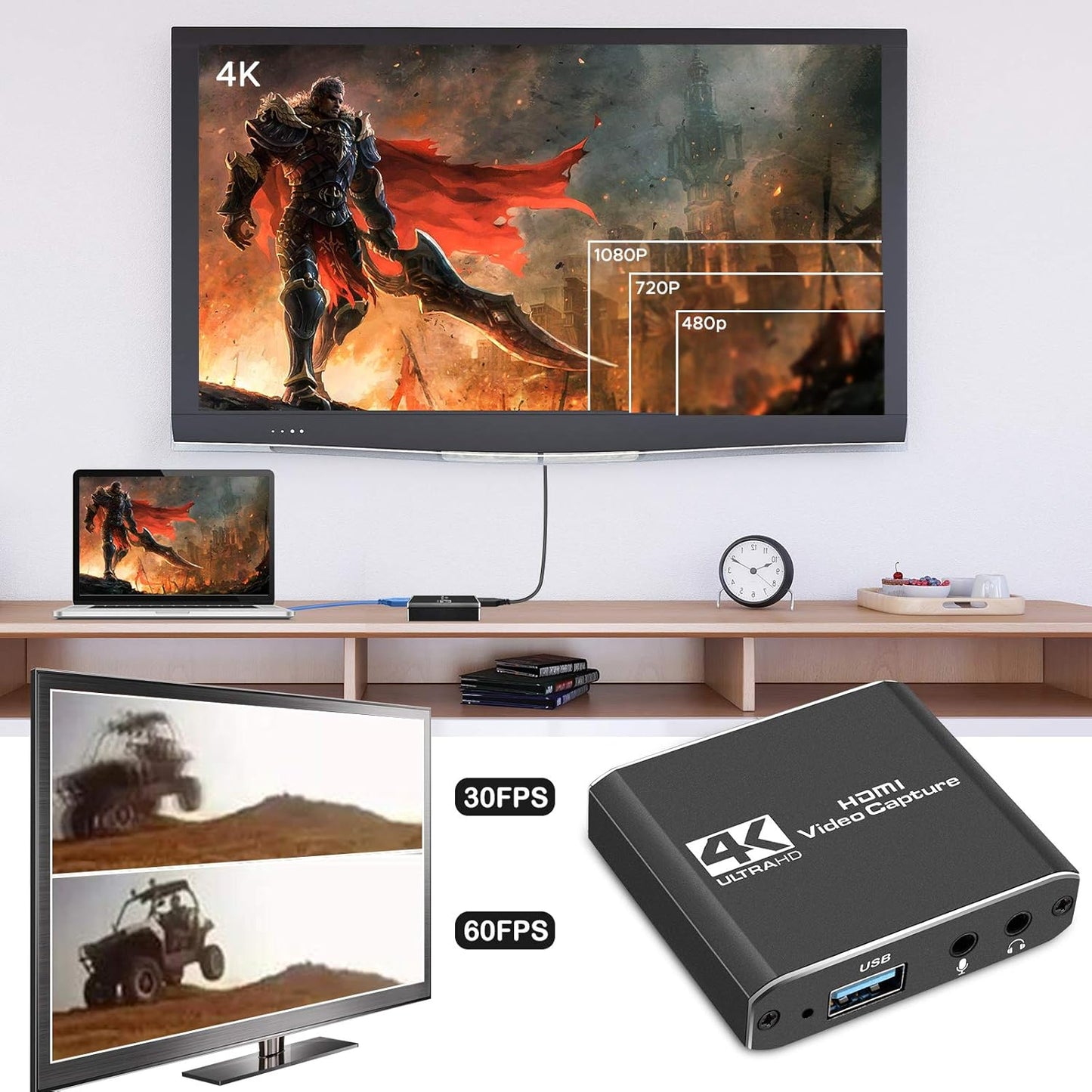 Audio- und Videoaufnahmekarte mit Mikrofon, 4K-HDMI-Loop-Out, 1080p-60fps-Videorekorder für Gaming, Live-Streaming und Videokonferenzen, kompatibel mit Nintendo Switch, PS4, OBS, Kameras und PCs 