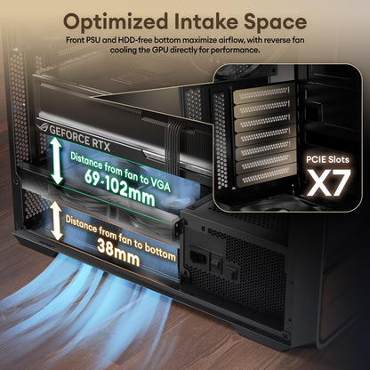 Okinos Air Cross, Genuine Walnut Wood ATX Case, 3×140mm PWM Fan & 2x120mm Reverse PWM Fan Pre-Installed, Airflow Optimized Mesh Panels, Back-Connect Motherboard Compatible, Mid Tower PC Case, Type C