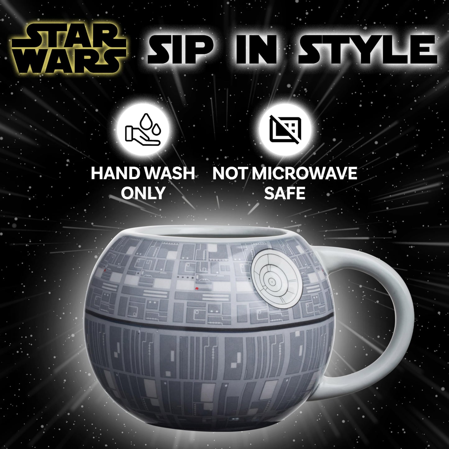 Silver Buffalo Star Wars Death Star 3D Sculpted Ceramic Coffee Mug for Cappuccino, Latte or Hot Tea, 20 ounce, Gray Multicolor SV9195