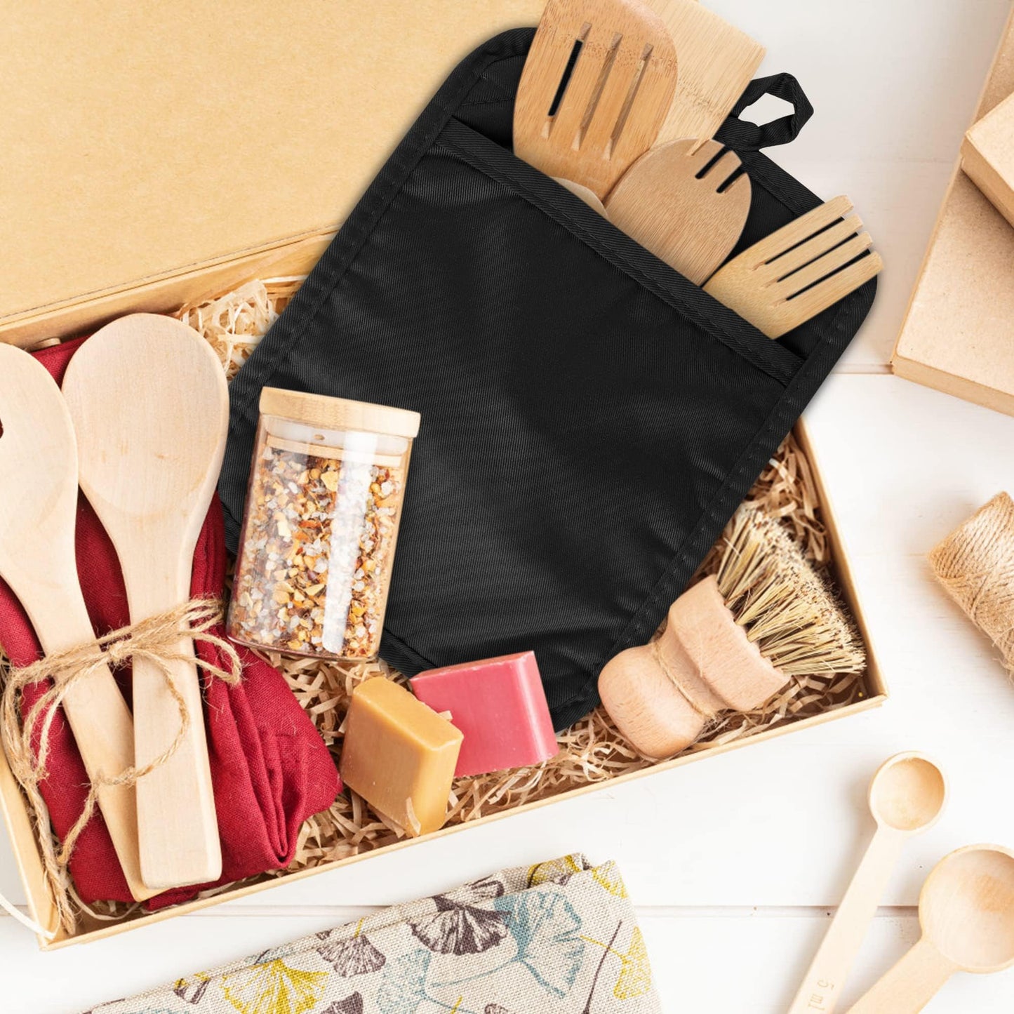 R HORSE 6Pcs Pot Holder with Pocket for Kitchen Black Pot Holders Set Cotton Heat Resistant Potholder Terry Cloth Coaster Hot Pad Oven Mitts Trivet for Baking Cooking 7''x9''