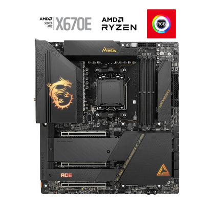 MSI MEG X670E ACE Gaming-Motherboard (AMD Ryzen 9000/8000/7000 Prozessoren, AM5, DDR5, PCIe 5.0, SATA 6Gb/s, M.2, USB 3.2 Gen 2, Wi-Fi 6E, Bluetooth 5.3, HDMI/DP, EATX)