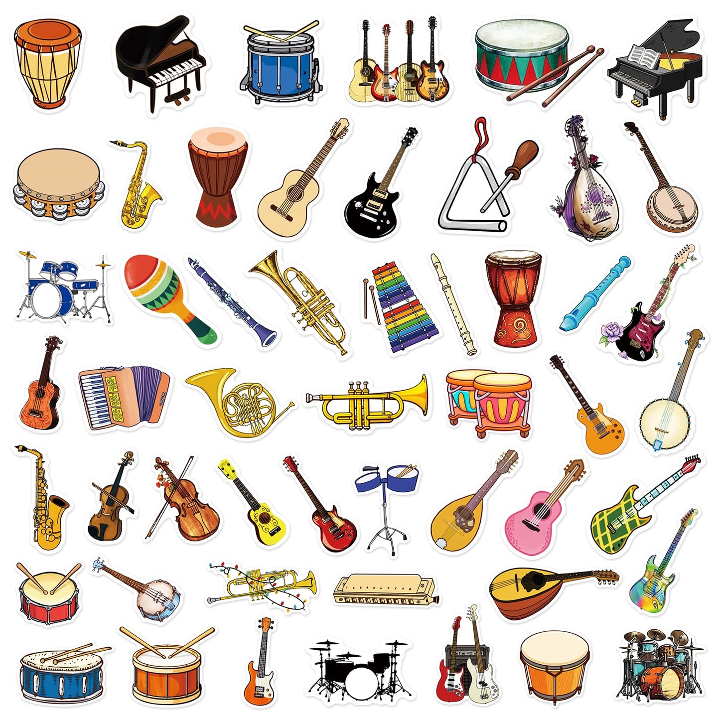 Musical Instrument Stickers - 50 Pcs Music Stickers Motivational Vinyl Waterproof Stickers Cartoon Lovely PVC Kawaii Decals Funny Vinyl Decoration DIY Decor for Teens Music Fans