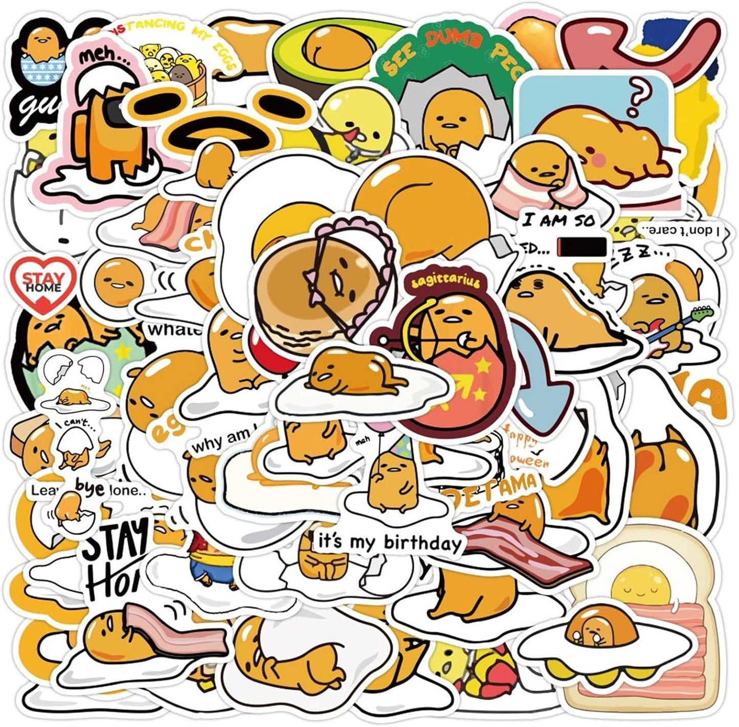 CHVISO 60PCS Japanese Lazy Egg Kawaii Stickers - Vinyl Waterproof Stickers for Kids, Teens, Adults - Laptop, Water Bottles, Skateboard, Guitar