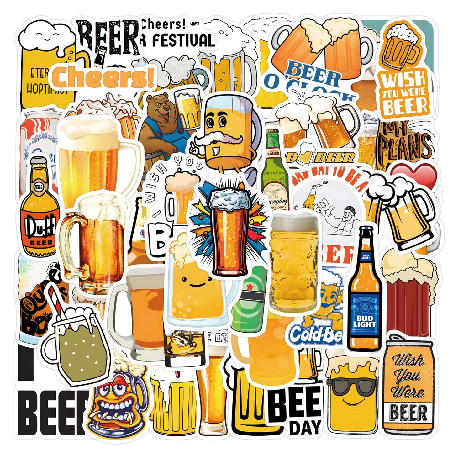 PAOPOORUI Funny Beer Stickers, 55PCS Vinyl Waterproof Cute Cup Stickers for Water Bottles, Beer Glass, Laptop, Phone Case