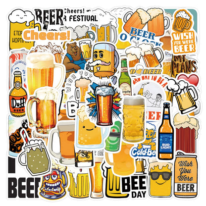 PAOPOORUI Funny Beer Stickers, 55PCS Vinyl Waterproof Cute Cup Stickers for Water Bottles, Beer Glass, Laptop, Phone Case