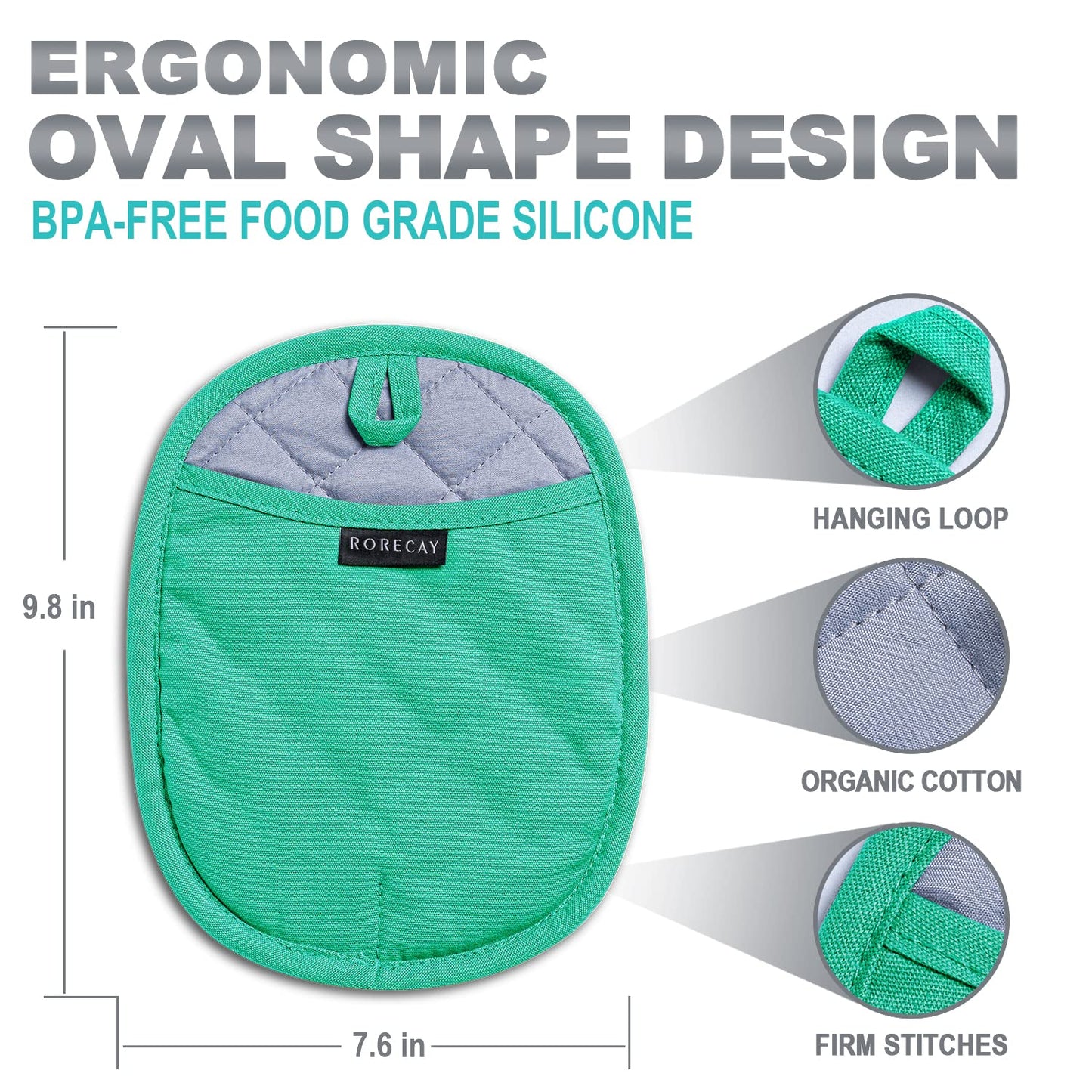 2-Pack Silicone Pot Holders for Kitchen Heat Resistant up to 500°F, Non-Slip Large Hot Pads with Pocket, Quilted Liner Trivets for Countertops Hot Pots and Pans (Gray)