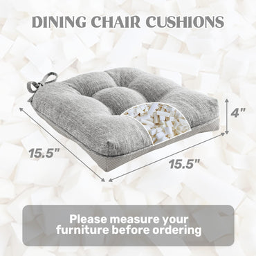 puredown® Stuhlkissen für Esszimmerstühle, gesteppte Memory-Schaum-Stuhlkissen mit rutschfester Unterseite, Küchensitzkissen mit Bändern, waschbares 4er-Set, 39,4 x 39,4 x 10,2 cm, Hellgrau