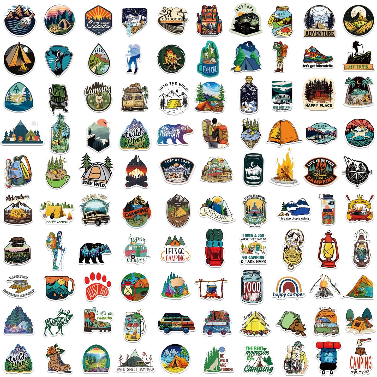 SEEYEON 200 Outdoor-Aufkleber für Kinder und Erwachsene, wasserfest, für Camping, Wandern, Wasserflaschen, Laptops, Scrapbooks, Gepäck, süße Abenteuer-Aufkleber für Jungen und Mädchen