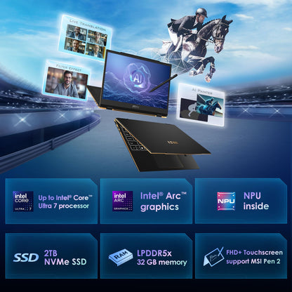 MSI Summit 13 AI+ Evo (2024) 13.3" FHD+ Professional Laptop: Intel Core Ultra 7-258V, ARC Graphics, 32GB LPDDR5X, 2TB NVMe SSD, Thunderbolt 4, Win 11 Pro: Ink Black A2VMTG-017US