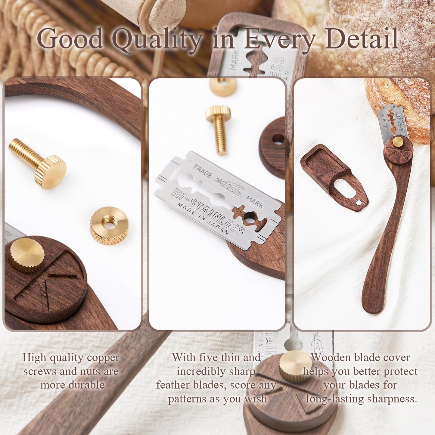 ROCKSHEAT Bread Lame Dough Scoring Tool with Blade Cover, Sourdough Scoring Tool with 5 Feather Blades, Scoring Knife for Bread Baking, Dexterous-Cut Series Lame Bread Tool (ELEGANT)