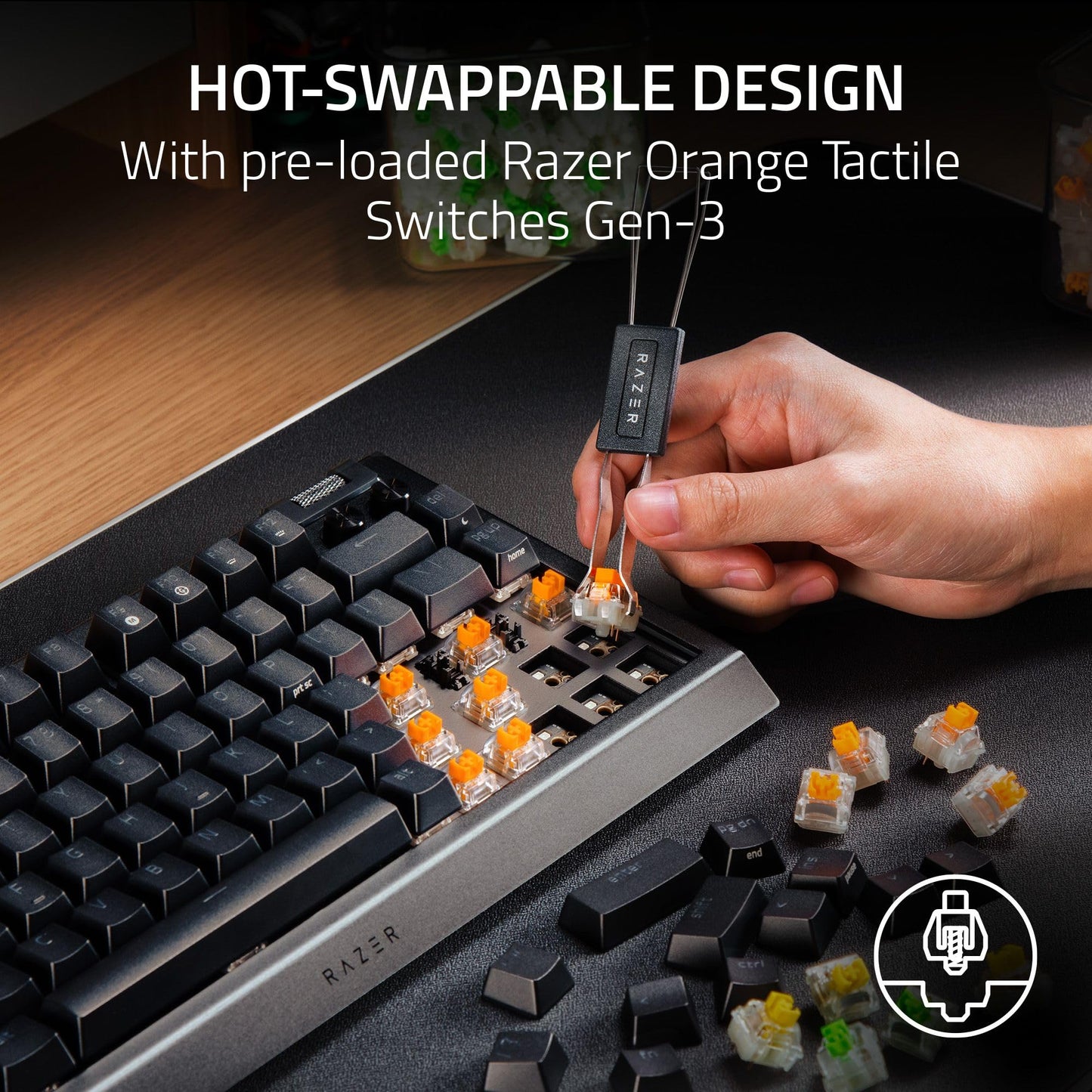 Razer BlackWidow V4 Mini HyperSpeed Wireless Hot Swappable 65% Gaming Keyboard: HyperSpeed Wireless & Bluetooth 5.0 - Orange Switches Tactile & Quiet - Phantom Pudding Keycap - 200 Hr Battery