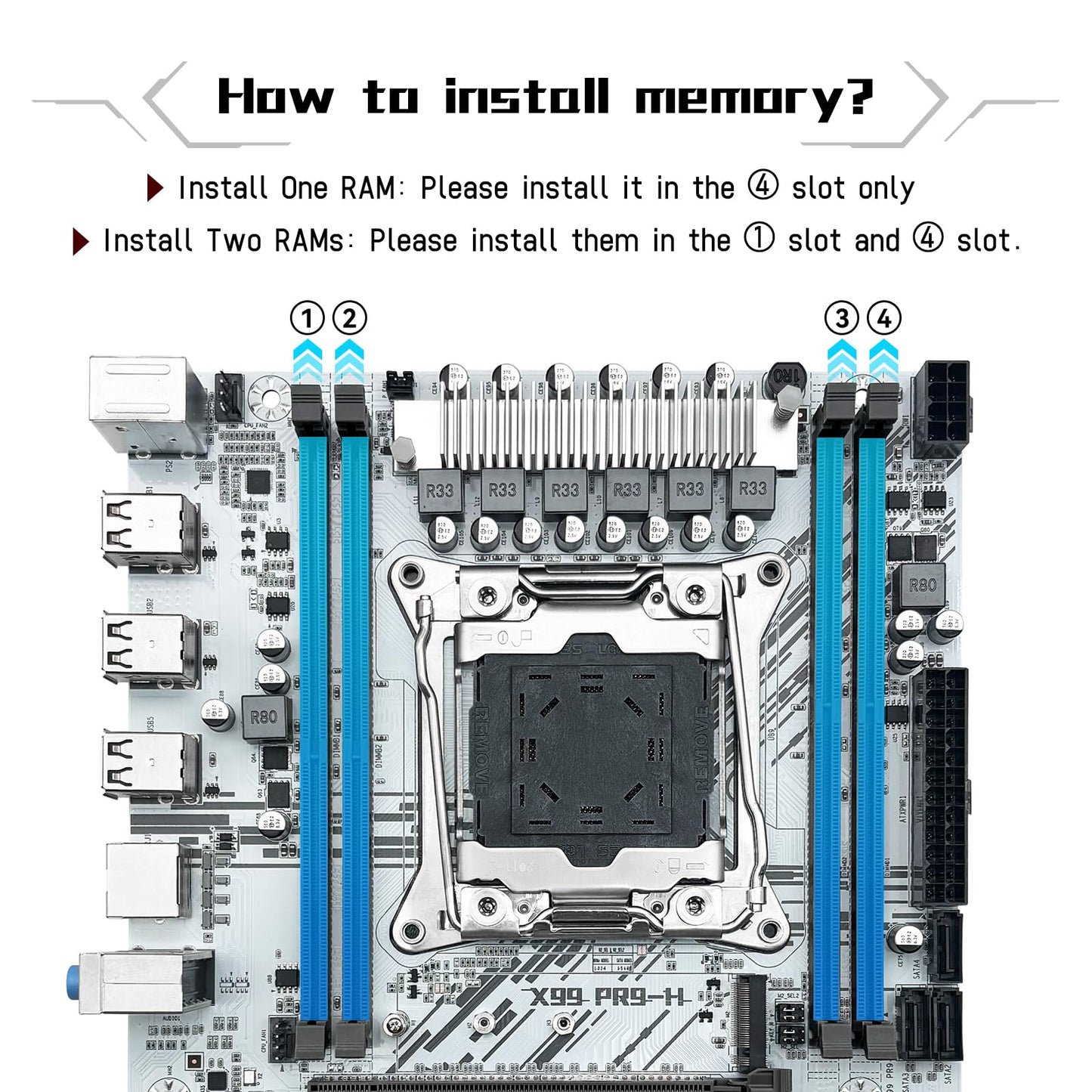 SHANGZHAOYUAN X99 LGA 2011-3 Motherboard for Intel Xeon E5 V3/V4 and Core i7 Series Processors (Micro ATX, DDR4 Max 128GB, PCIe 3.0, M.2 Protocol, Gigabit LAN) PC Server Mainboard, X99 PR9-H White
