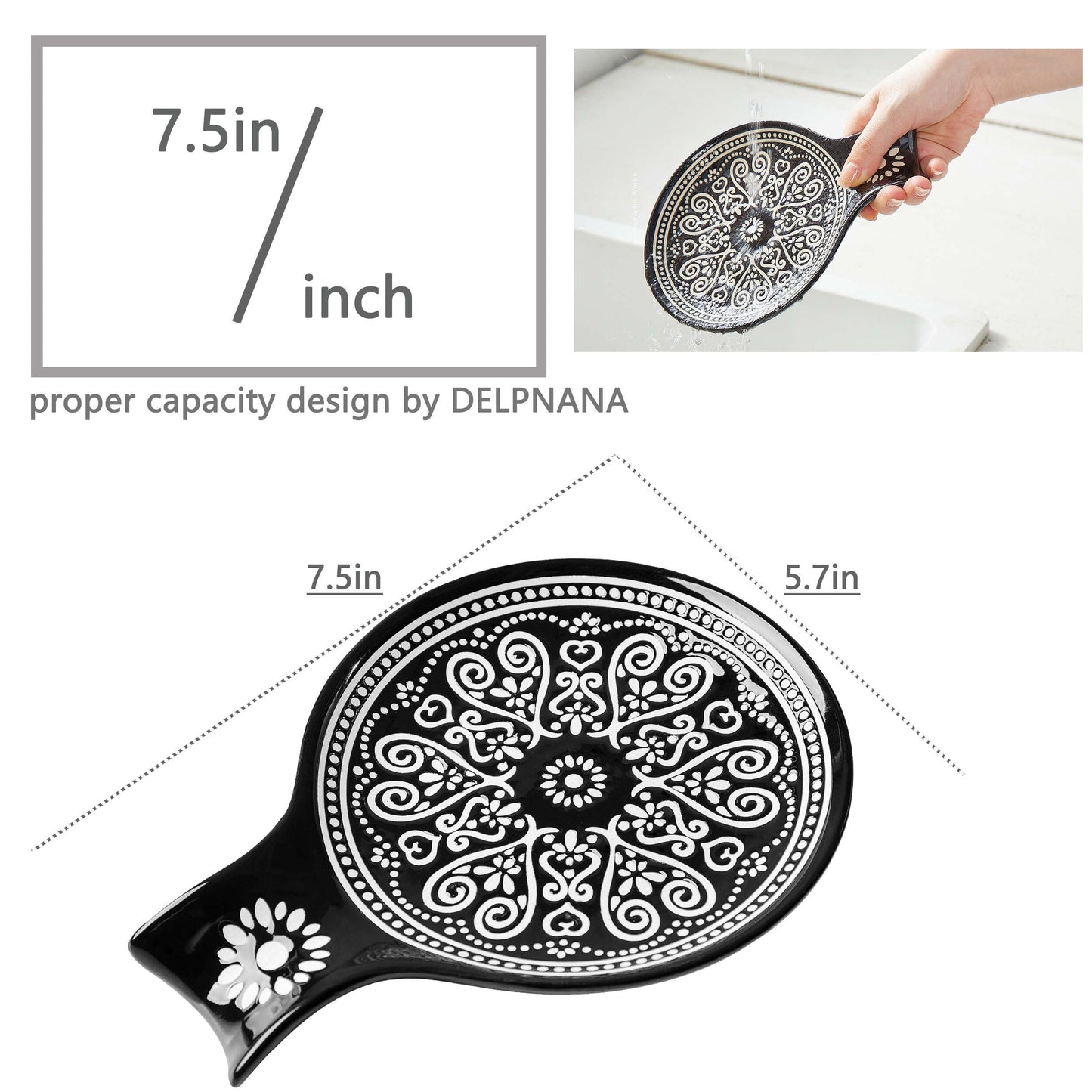 Ceramic Spoon Rest, Cooking Spoon Holder for Kitchen Counter/Stove Top/Dining Table Modern Farmhouse Decorative, Large (Blue)