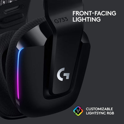Logitech G733 Lightspeed Kabelloses Gaming-Headset mit Federbügel, LIGHTSYNC RGB, Blue VO!CE Mikrofontechnologie und PRO-G Audiotreibern - Schwarz (Generalüberholt) 