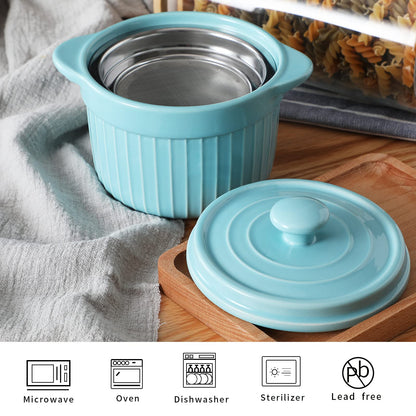 ONTUBE Ceramic Bacon Grease Container Keeper with Strainer, Frying Oil Storage Can, Turquoise