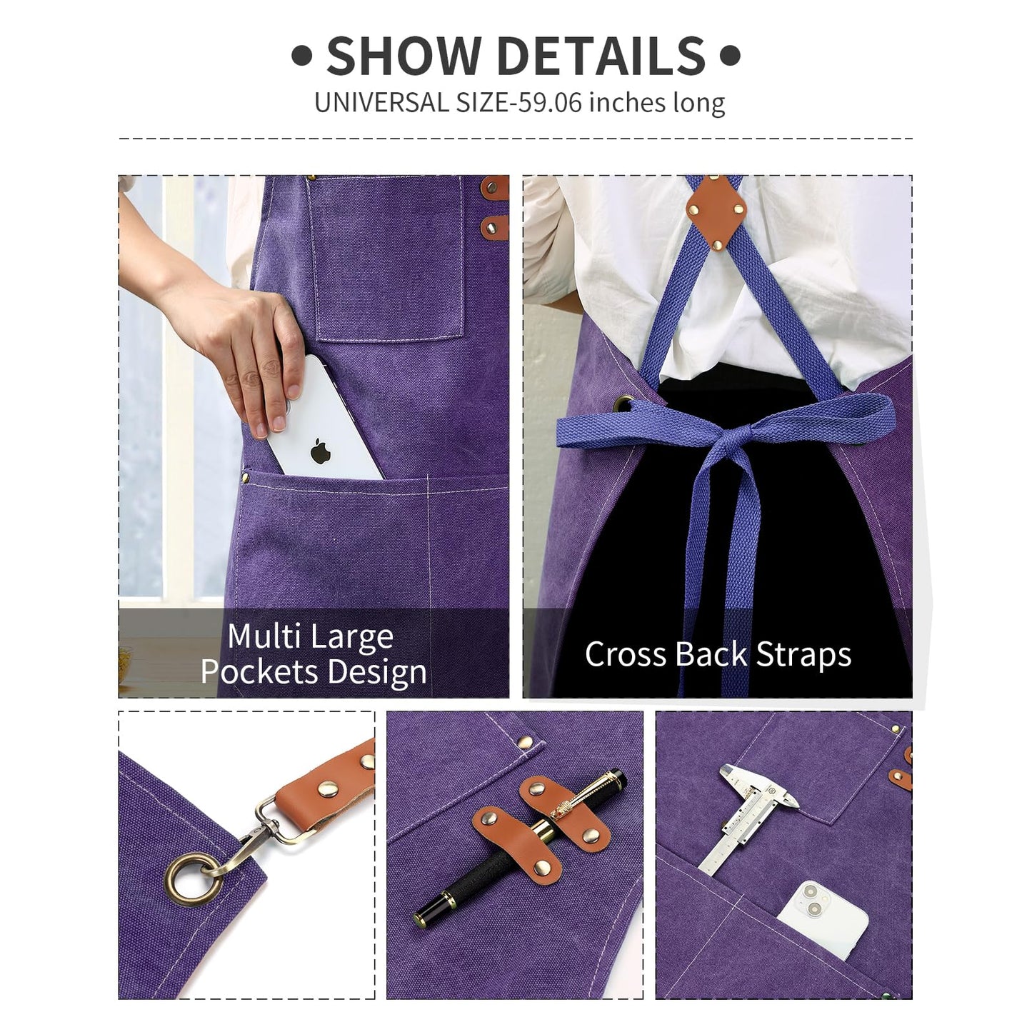 ZOMAO Kochschürze, Baumwoll-Canvas-Schürze mit gekreuztem Rückenteil und Taschen für Damen und Herren, verstellbare Träger und große Taschen, Küchenschürze zum Kochen und Backen 