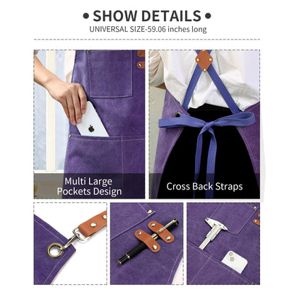 ZOMAO Kochschürze, Baumwoll-Canvas-Schürze mit gekreuztem Rückenteil und Taschen für Damen und Herren, verstellbare Träger und große Taschen, Küchenschürze zum Kochen und Backen 