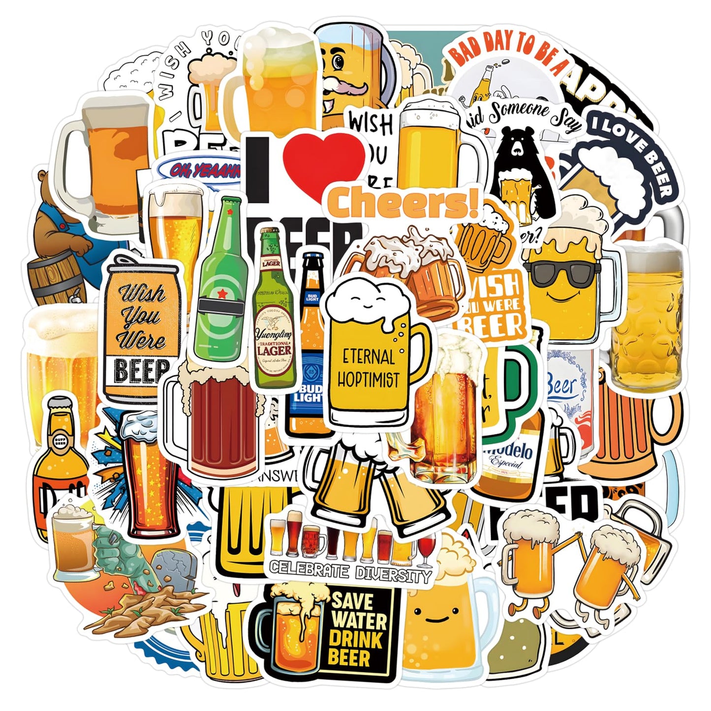 PAOPOORUI Funny Beer Stickers, 55PCS Vinyl Waterproof Cute Cup Stickers for Water Bottles, Beer Glass, Laptop, Phone Case