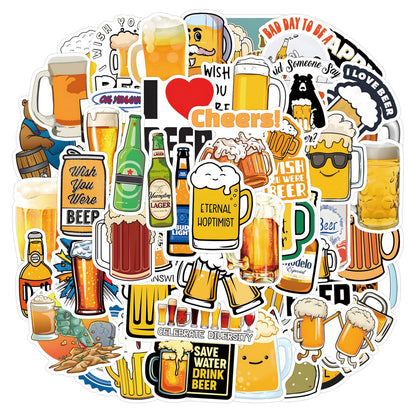 PAOPOORUI Funny Beer Stickers, 55PCS Vinyl Waterproof Cute Cup Stickers for Water Bottles, Beer Glass, Laptop, Phone Case