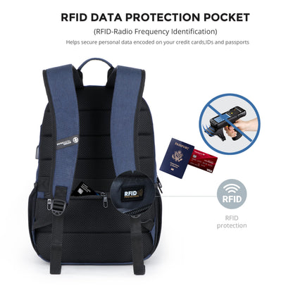 Swissdigital Design College 17 inch Laptop Backpack, Slim Business Travel Laptop Backpack With USB Charging Port For Women & Men Laptop Dark Blue (BIBERSTEIN SD1636-12)