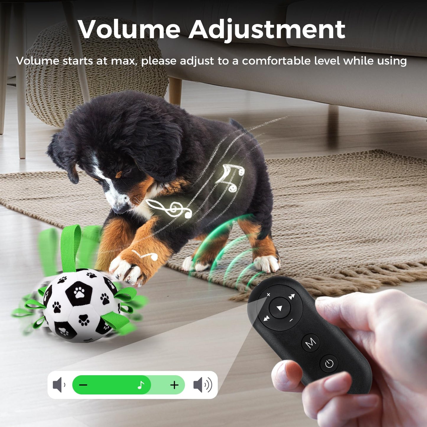 QDAN Interactive Dog Toys, Jumping Squeaky Dog Toys to Keep Them Busy, Music Recording Dog Ball, Moving Dog Soccer Ball with Straps, Remote Control, USB Rechargeable, Puppy Toy