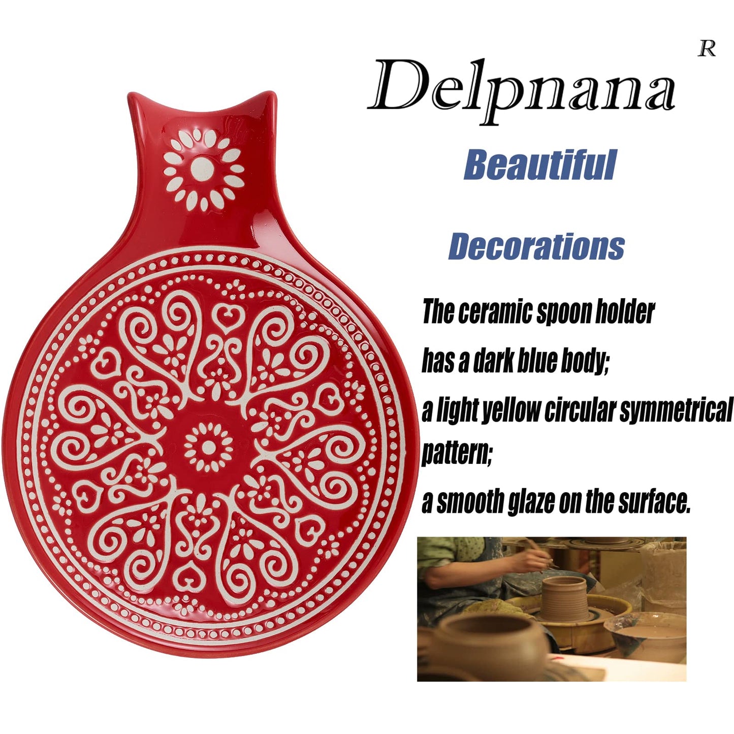 Ceramic Spoon Rest, Cooking Spoon Holder for Kitchen Counter/Stove Top/Dining Table Modern Farmhouse Decorative, Large (Blue)