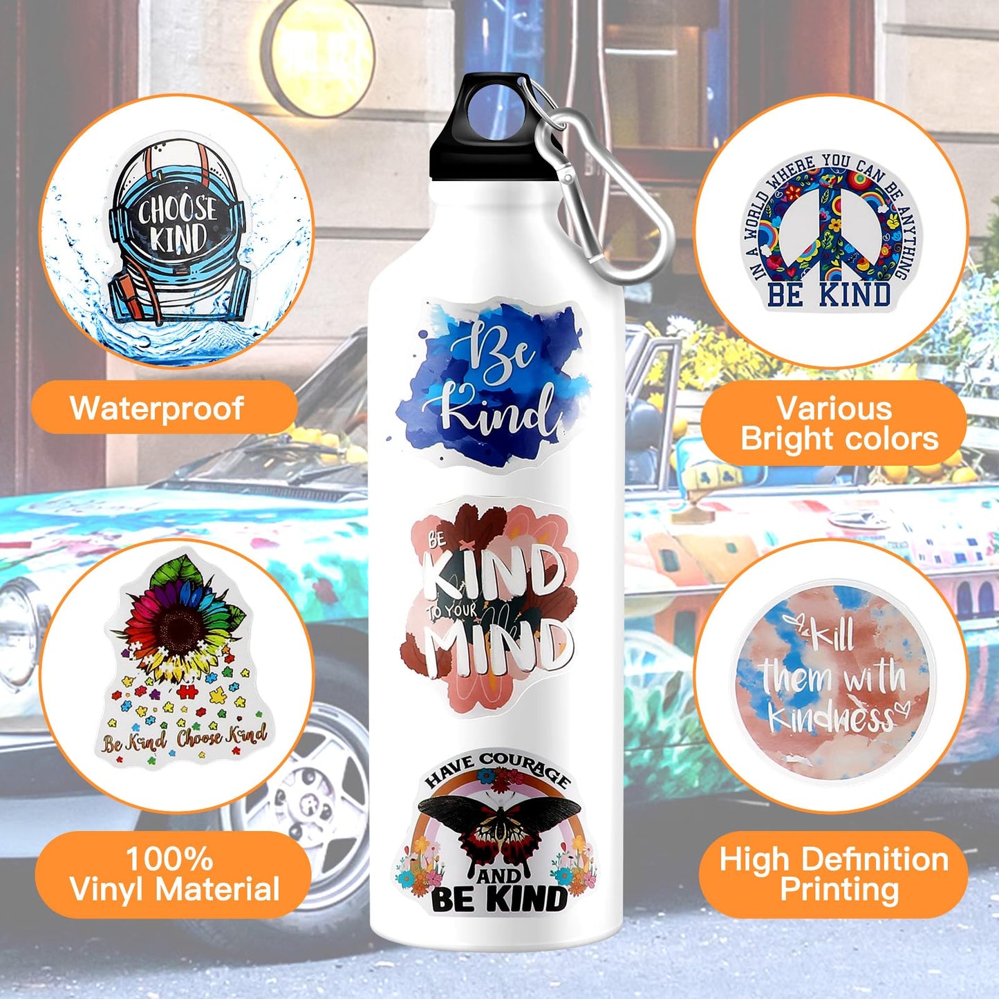 Sayglossy 500 Pcs Kindness Stickers Bulk Vinyl Be Kind Stickers Water Bottle Kindness Decals Waterproof Physical Therapy Motivational Encouraging Decals for Teens Adults Teacher