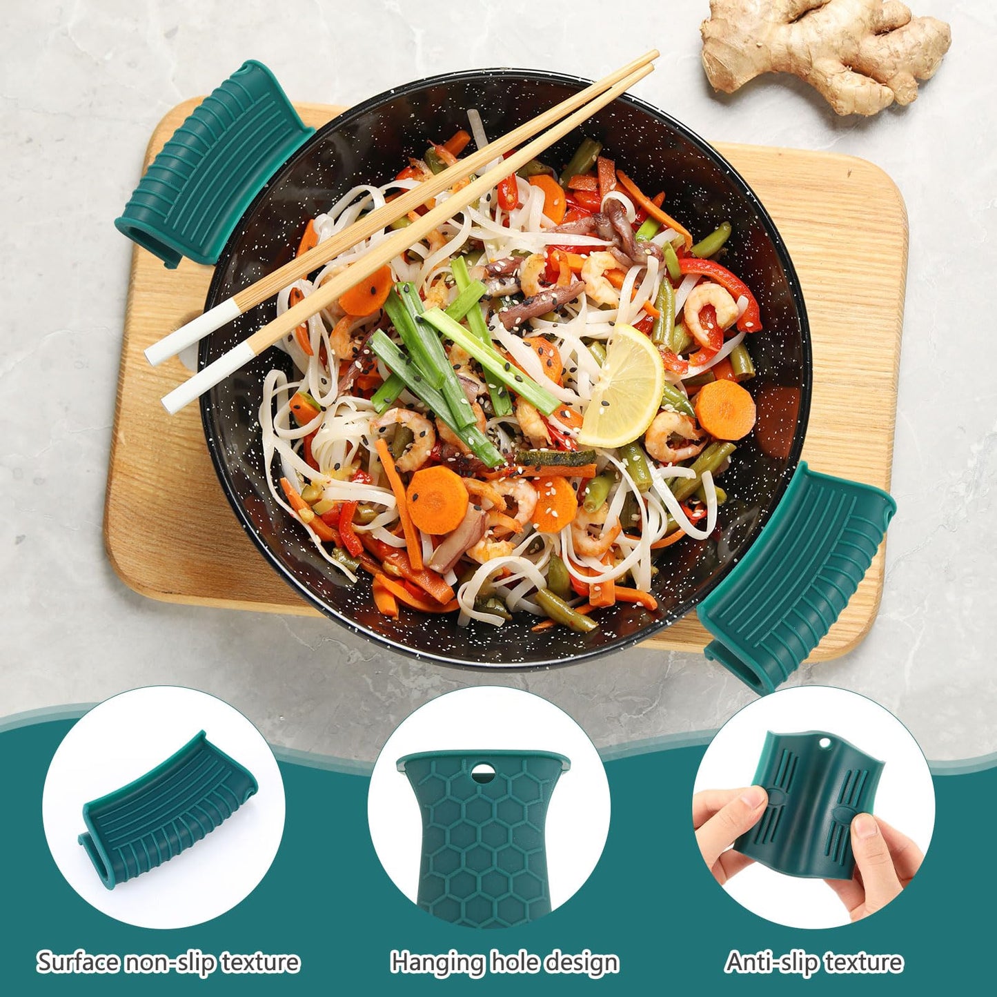 Patelai 8 Pcs Silicone Pot Holders Set Cast Iron Handle Cover Heat Resistant Pot Handle Covers Potholder Non Slip Reusable Pan Sleeve for Frying Pan Kitchen Supplies(Black)