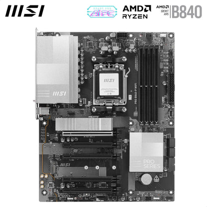 MSI PRO B840-P WiFi-Mainboard, ATX – Unterstützt AMD Ryzen 9000/8000/7000 Prozessoren, AM5 – DDR5-Speicher-Boost (übertaktbar auf über 8000 MT/s), PCIe 4.0 x16, M.2 Gen4, Wi-Fi 7, 2,5G-LAN