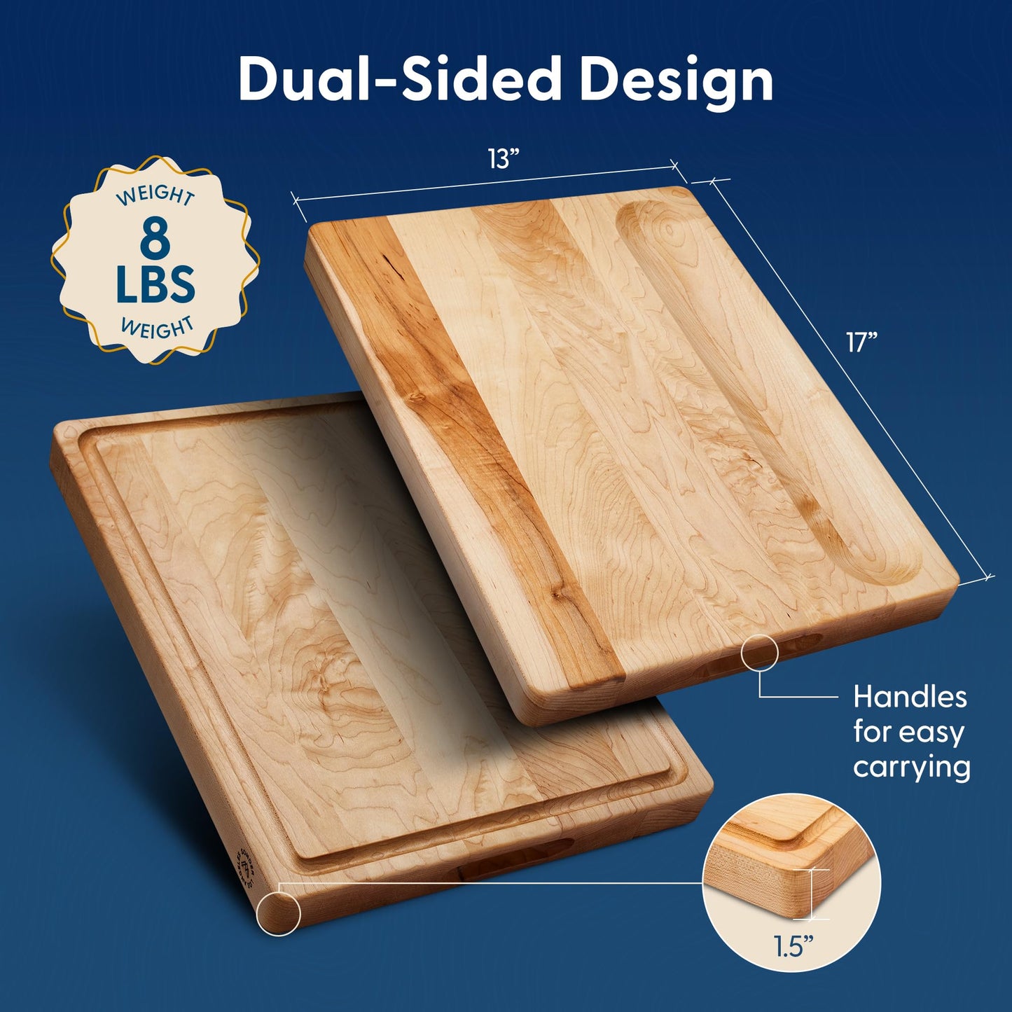 Sonder Los Angeles, Made in USA, Large Thick Maple Wood Cutting Board for Kitchen with Juice Groove, Sorting Compartment, Charcuterie Wooden Board 17x13x1.5 in (Gift Box Included)