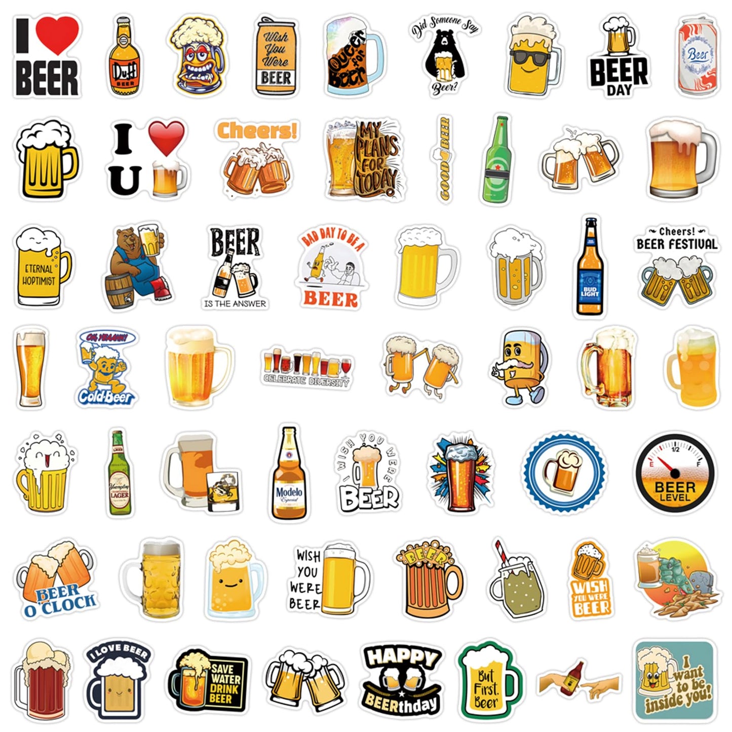 PAOPOORUI Funny Beer Stickers, 55PCS Vinyl Waterproof Cute Cup Stickers for Water Bottles, Beer Glass, Laptop, Phone Case