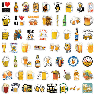 PAOPOORUI Funny Beer Stickers, 55PCS Vinyl Waterproof Cute Cup Stickers for Water Bottles, Beer Glass, Laptop, Phone Case