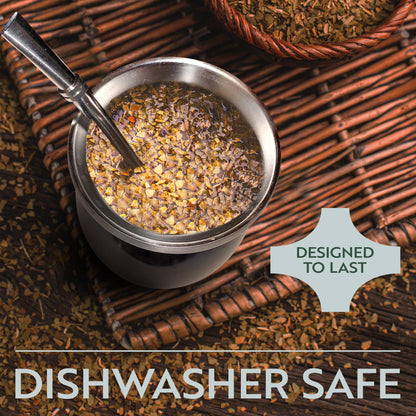 Norte Yerba Mate Tassen-Set, 237 ml (8 oz) Traditionelles Mate-Tee-Tassen-/Kalebasse-Set | Inklusive 2 Bombillas (Yerba-Mate-Strohhalm) &amp; Reinigungsbürste, Edelstahlbecher, doppelwandig, leicht zu reinigen | Schwarz