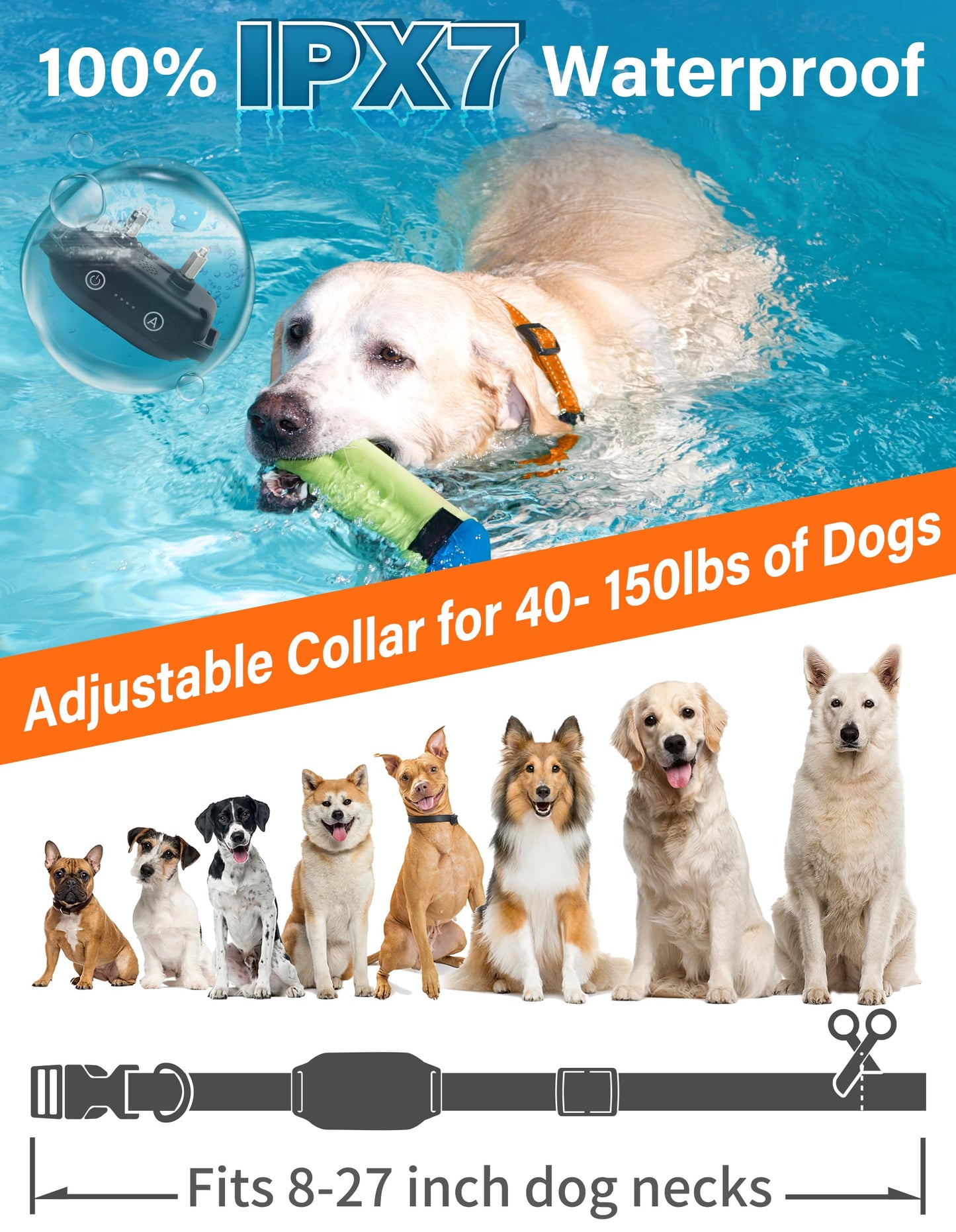 PaiPaitek Bark Activated Shock Collar with Remote - Automatic Bark and Training Collar Combo 3300ft Range, Bark Shock Collar for 40-150lbs Medium Large Dogs - IPX7 Waterproof