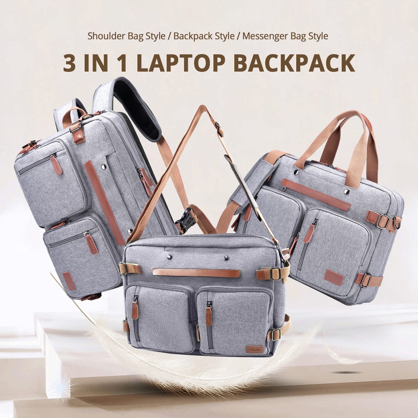 MOLNIA 3-in-1-Laptoptasche für Herren, 17,3-Zoll-Arbeitstasche für Herren, Laptop-Rucksack, Aktentasche, Umhängetasche, Computertasche für Laptops für Damen und Herren, Schwarz 