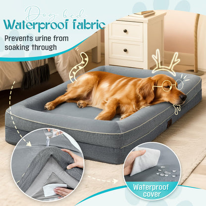 TaiBest Waterproof Memory Foam Dog Beds for Extra Large Dogs Non-Slip Orthopedic Dog Beds Washable Couch Pet Bed with Removable Cover (Grey, X-Large)