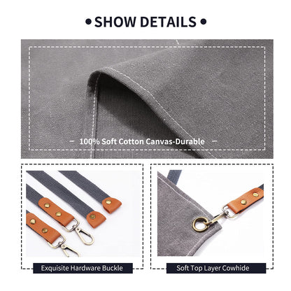 ZOMAO Kochschürze, Baumwoll-Canvas-Schürze mit gekreuztem Rückenteil und Taschen für Damen und Herren, verstellbare Träger und große Taschen, Küchenschürze zum Kochen und Backen 