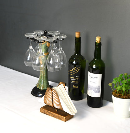 OwlGift Freestanding Modern Napkin Holder with Leaf Design, Tabletop Tissue Dispenser, Countertop Napkin Storage Organizer - Bronze