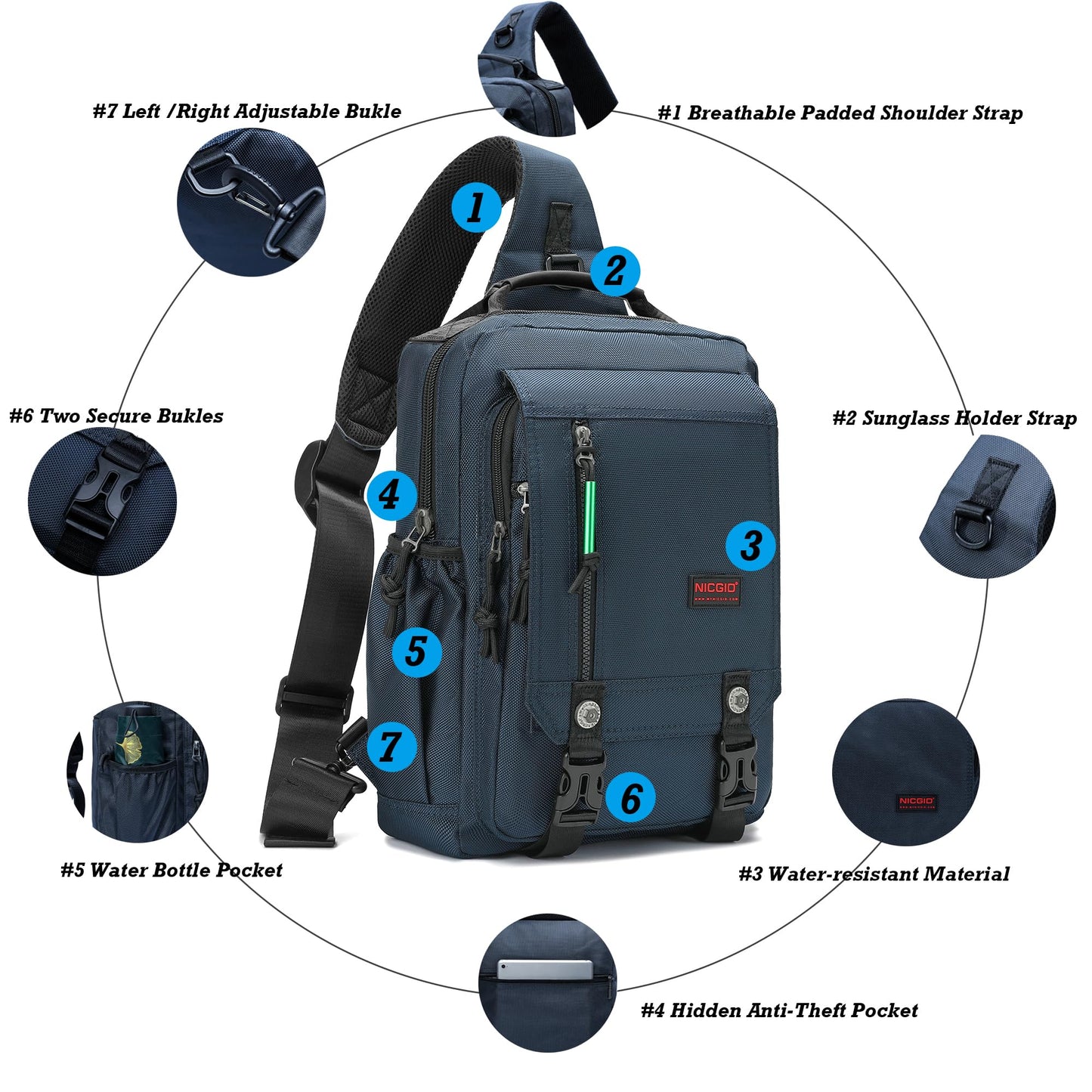 NICGID Sling Bags Chest Shoulder Backpacks, 14.1'' Laptop Backpack Crossbody Messenger Bag Travel Outdoor Men Women