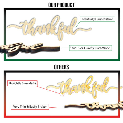 Thanksgiving Place Cards Blessed, Thankful, Grateful Wood Signs Fall Dining Table Plate Ornament Farmhouse Home Table Setting Decor 6 Pack (Thankful)