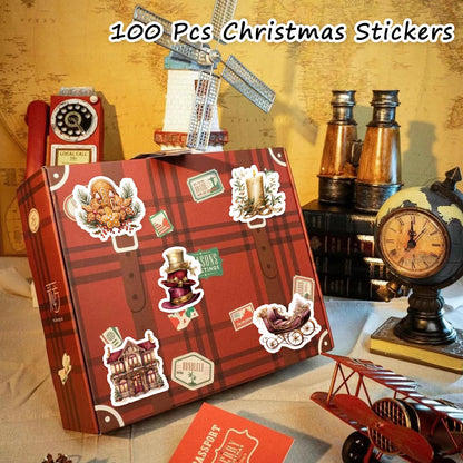 Prstincol 100 Pcs Vintage Christmas Stickers.Waterproof Santa Stickers for Scrapbook Junk Journal Collage DIY Crafts,Vinyl Winter Holiday Stickers for Water Bottles Laptops,Phone Case