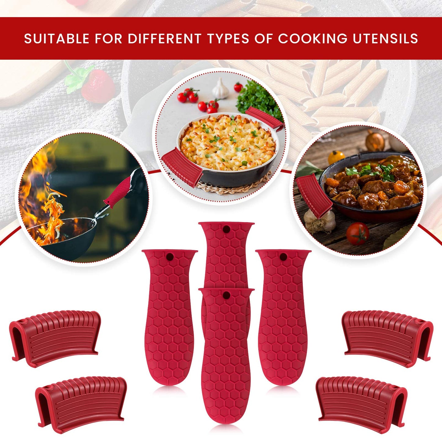 Patelai 8 Pcs Silicone Pot Holders Set Cast Iron Handle Cover Heat Resistant Pot Handle Covers Potholder Non Slip Reusable Pan Sleeve for Frying Pan Kitchen Supplies(Black)