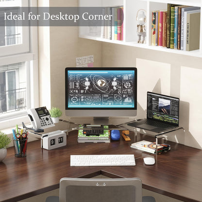 X-cosrack Monitorständer aus transparentem Acryl, 3-fach verstellbarer Doppelmonitorständer mit Antirutschmatte, Premium-Schreibtischorganizer für Homeoffice, Laptops, PCs, Drucker, Fernseher 