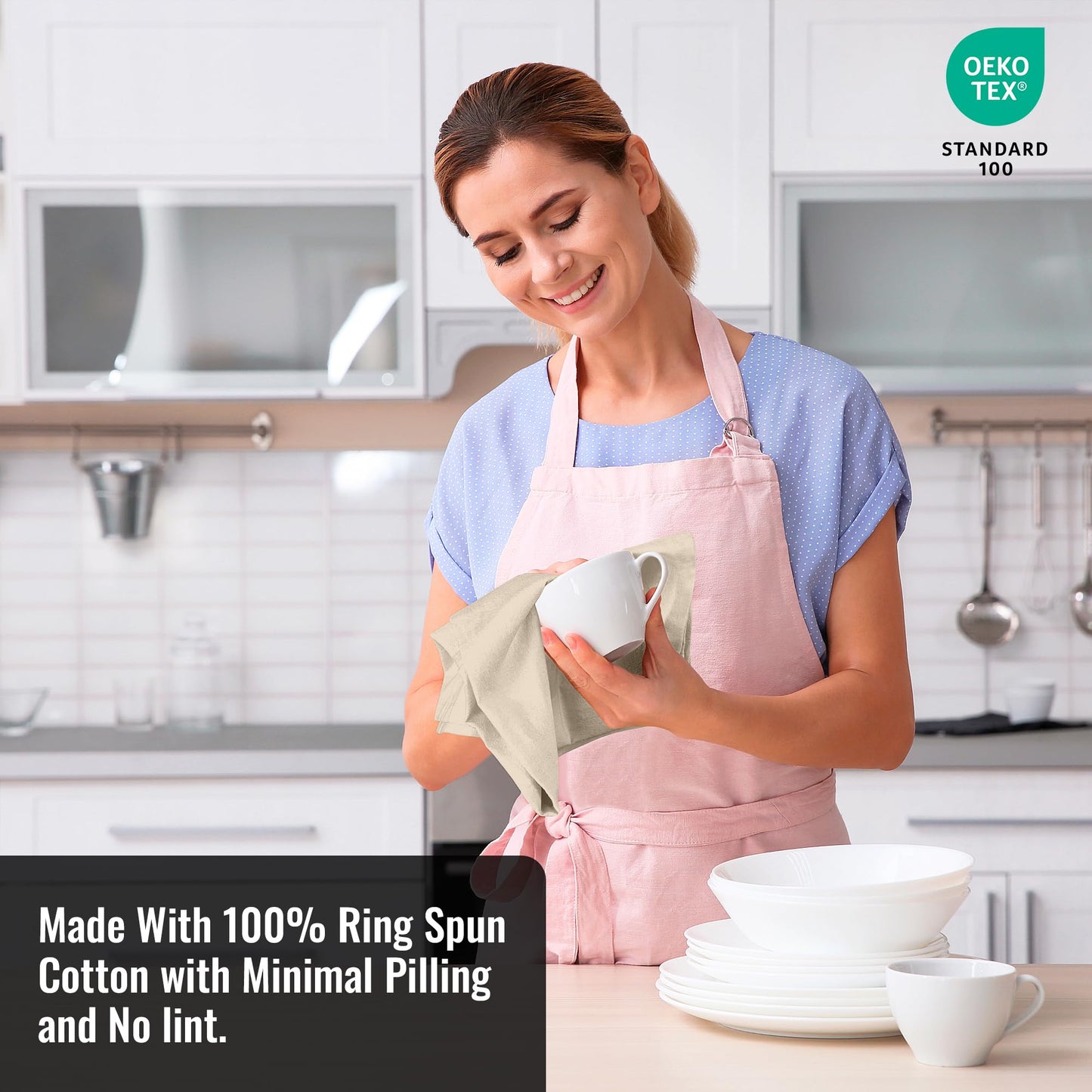 ROYALE LINENS Flour Sack Towels – 12 Pack 28x28 Inch White Kitchen Dish Towels – 100% Cotton Tea Towels for Bread Proofing, Cheese Straining, Baking, Cleaning, Drying, Embroidery, Multipurpose Use